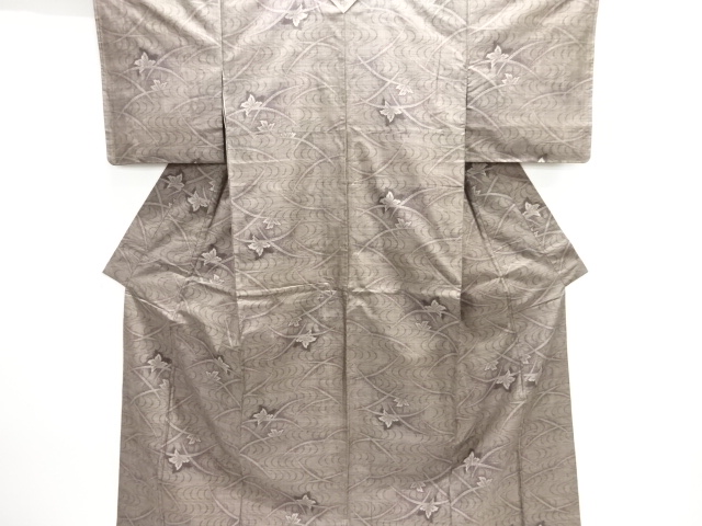 JAPANESE KIMONO / UNUSED / SILK / DORO OSHIMA TSUMUGI / WOVEN GRASS & FLOWERS